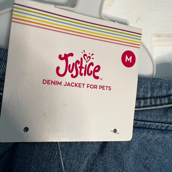 NWT Justice Denim Jacket for Pets Medium‎ Peace Love Rainbow Dog Vest - Picture 3 of 5